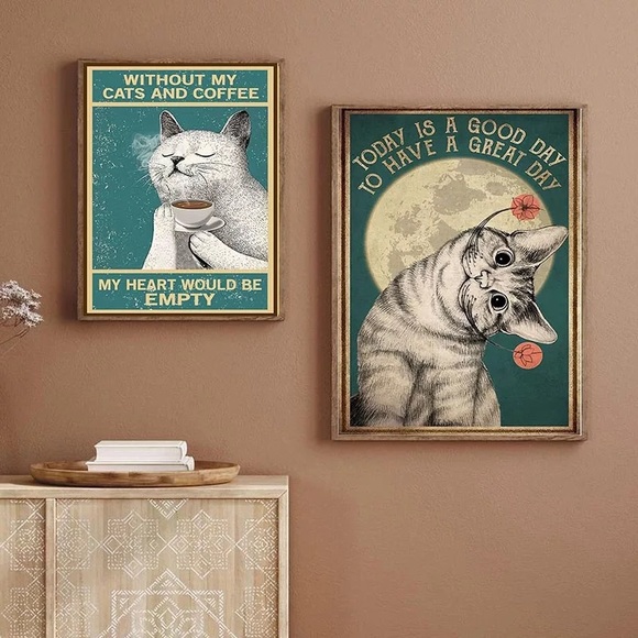 Vintage Cartoon Cute Cat Posters Canvas Paint Wall - Picture 9 of 16